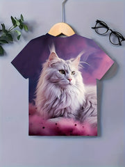 Kitty Graphic Short Sleeve T shirt For Girls - Summer Gift