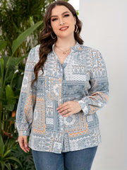 Boho Blouse Women's Plus Scarf & Paisley Print Button Up Top