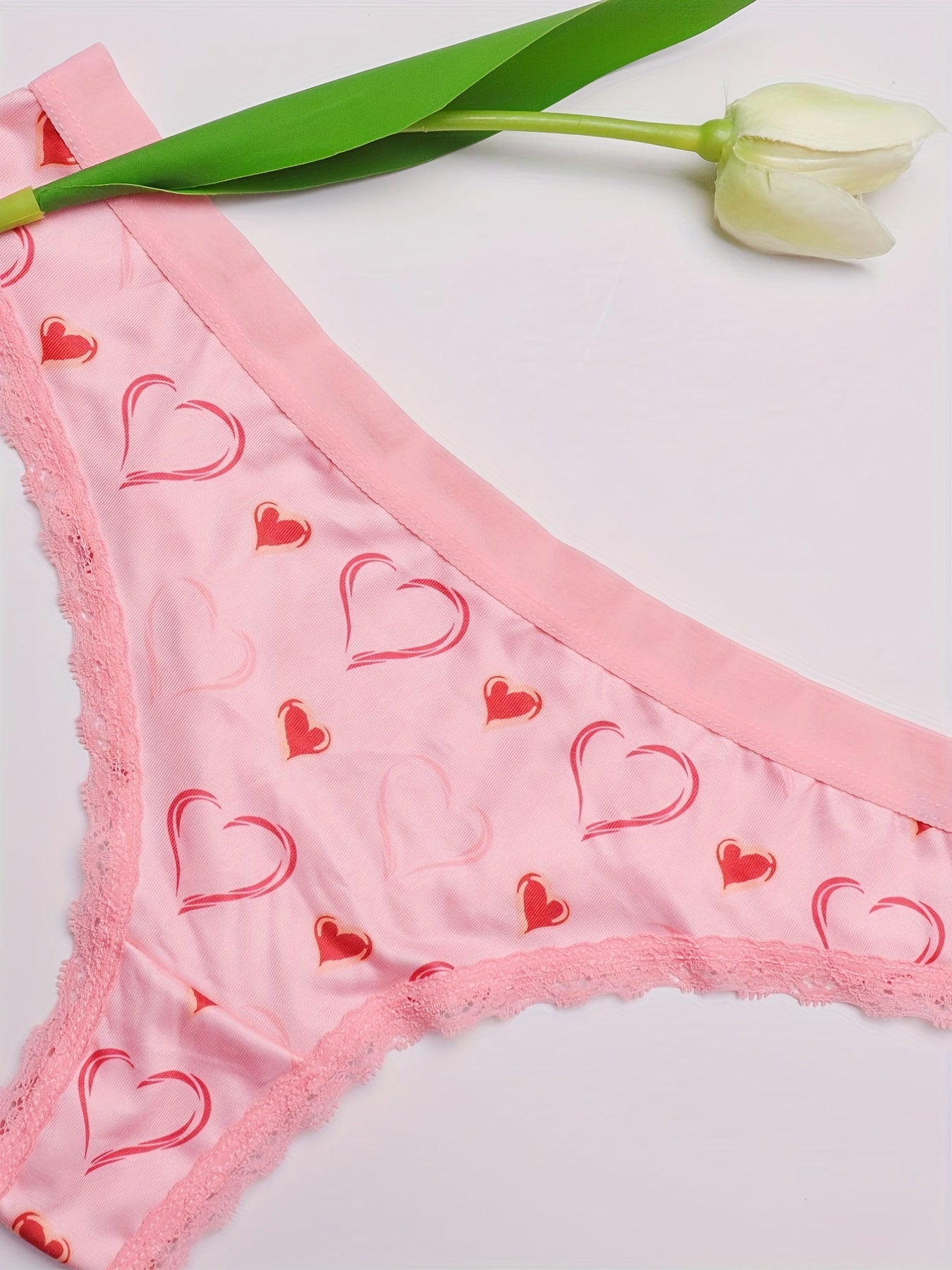 3 Pack Plus Size Thongs Set Women's Plus Fruit & Heart Print Lace Thongs