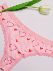 3 Pack Plus Size Thongs Set Women's Plus Fruit & Heart Print Lace Thongs