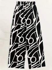 Geo Print Palazzo Pants High Waist Summer Women's Casual Pants