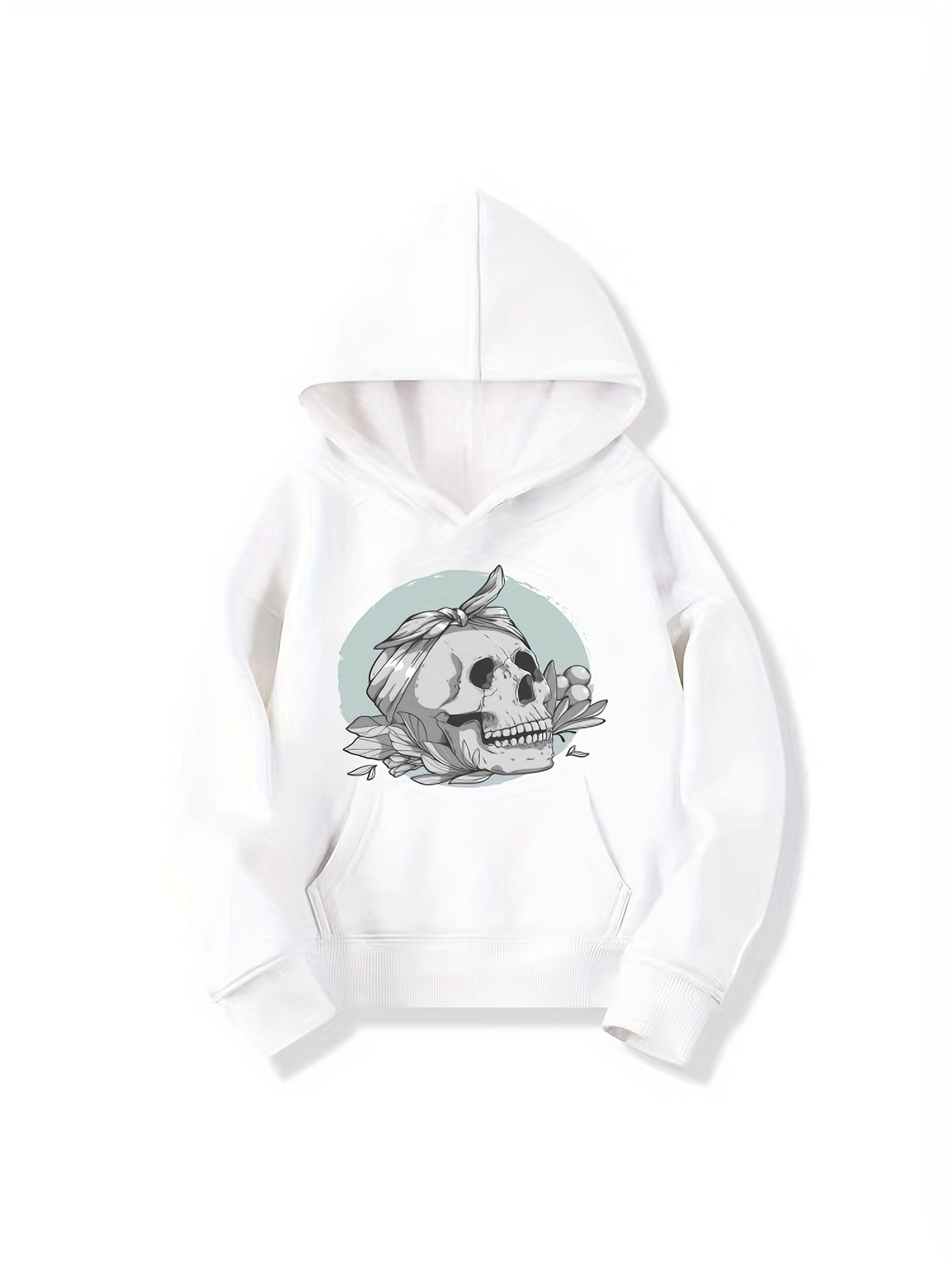 Skull Head Pattern Smart Hoodie For Girls Halloween Party Casual Long Sleeve