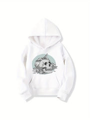 Skull Head Pattern Smart Hoodie For Girls Halloween Party Casual Long Sleeve
