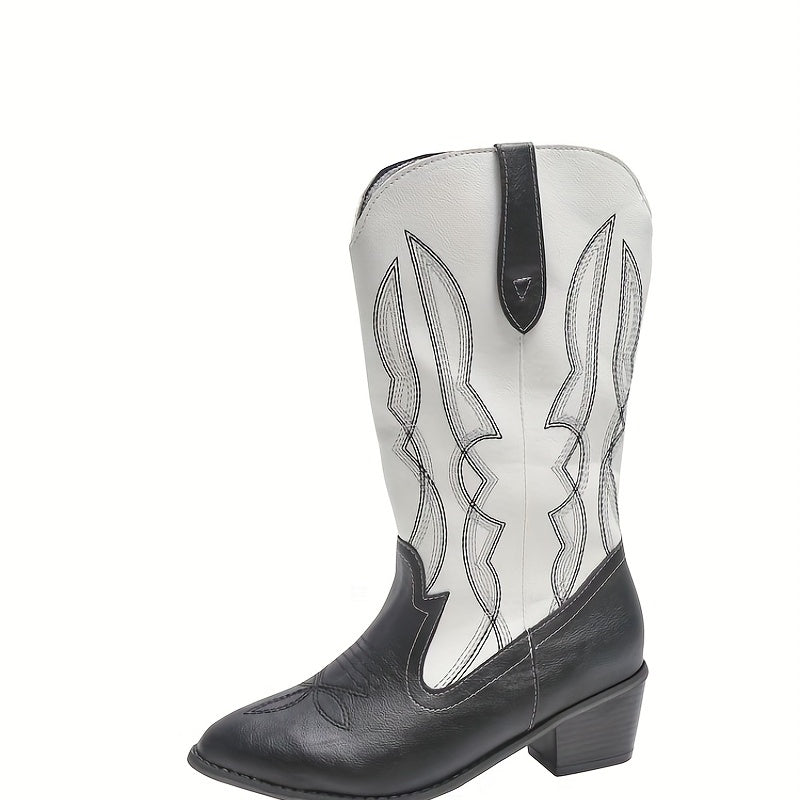 Women's Retro Western Boots Pointed Toe Chunky Heel Cowgirl Boots