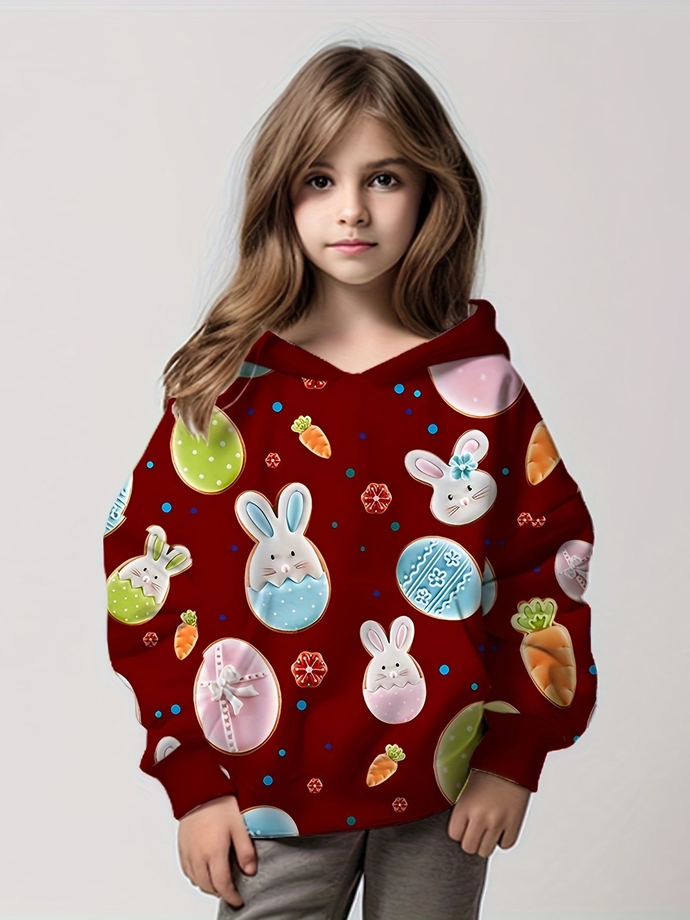Easter Bunny Graphic Hoodie Girls Comfy Pullover