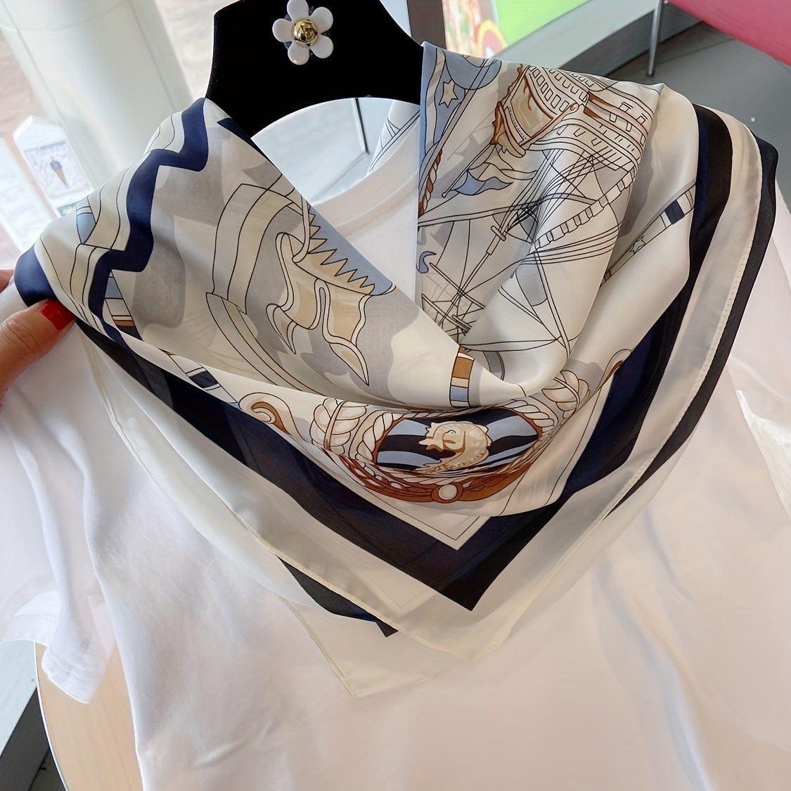 Sailboat Print Scarf Shawl Bandana Silk Neckerchief