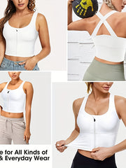 Zip Front Sports Bra Longline Fitness Crop Top Gym Yoga Workout Shirt