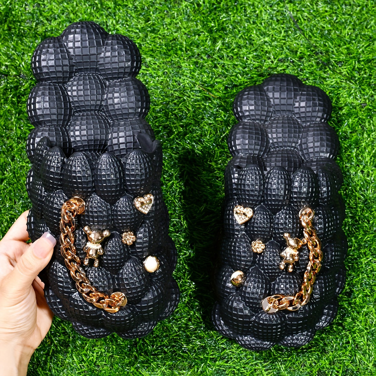Women's Bubble Slippers With Golden Chain Soft Comfortable Outdoor Slippers
