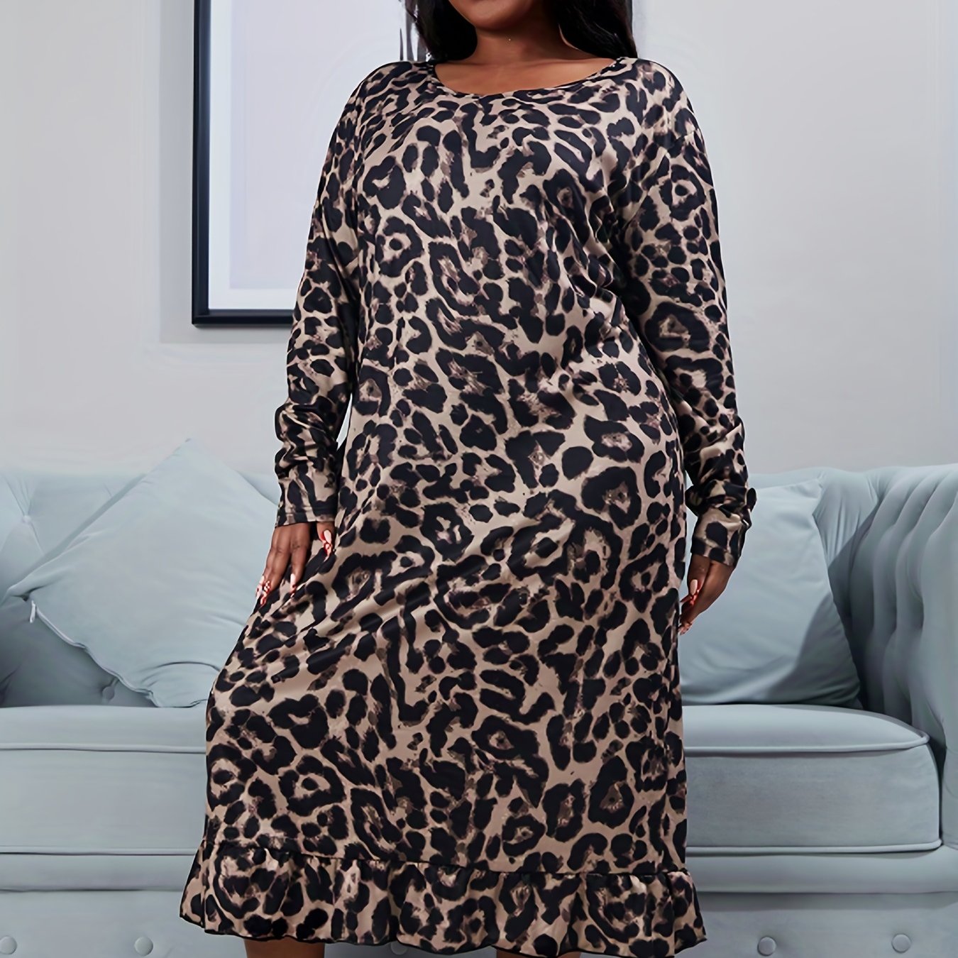 Leopard Print Ruffle Trim Nightdress