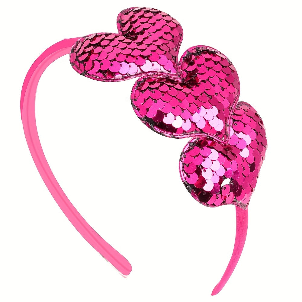 Pink Sequins Heart Headband Glitter Hair Hoop Girls Hair Accessories