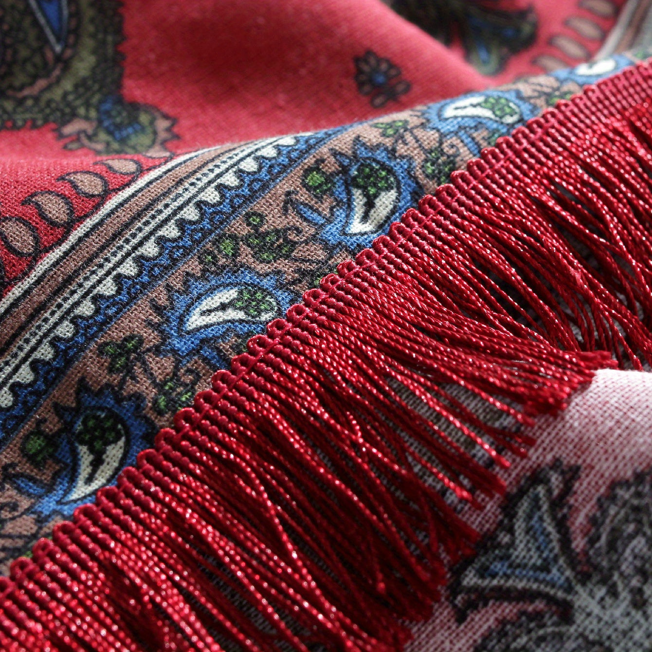 Christmas Cotton Tablecloth with Red Fringe Bohemian Printed Table Flag