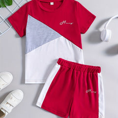 Boys Casual Outfit Summer Clothes Set Round Neck T-shirt & Shorts