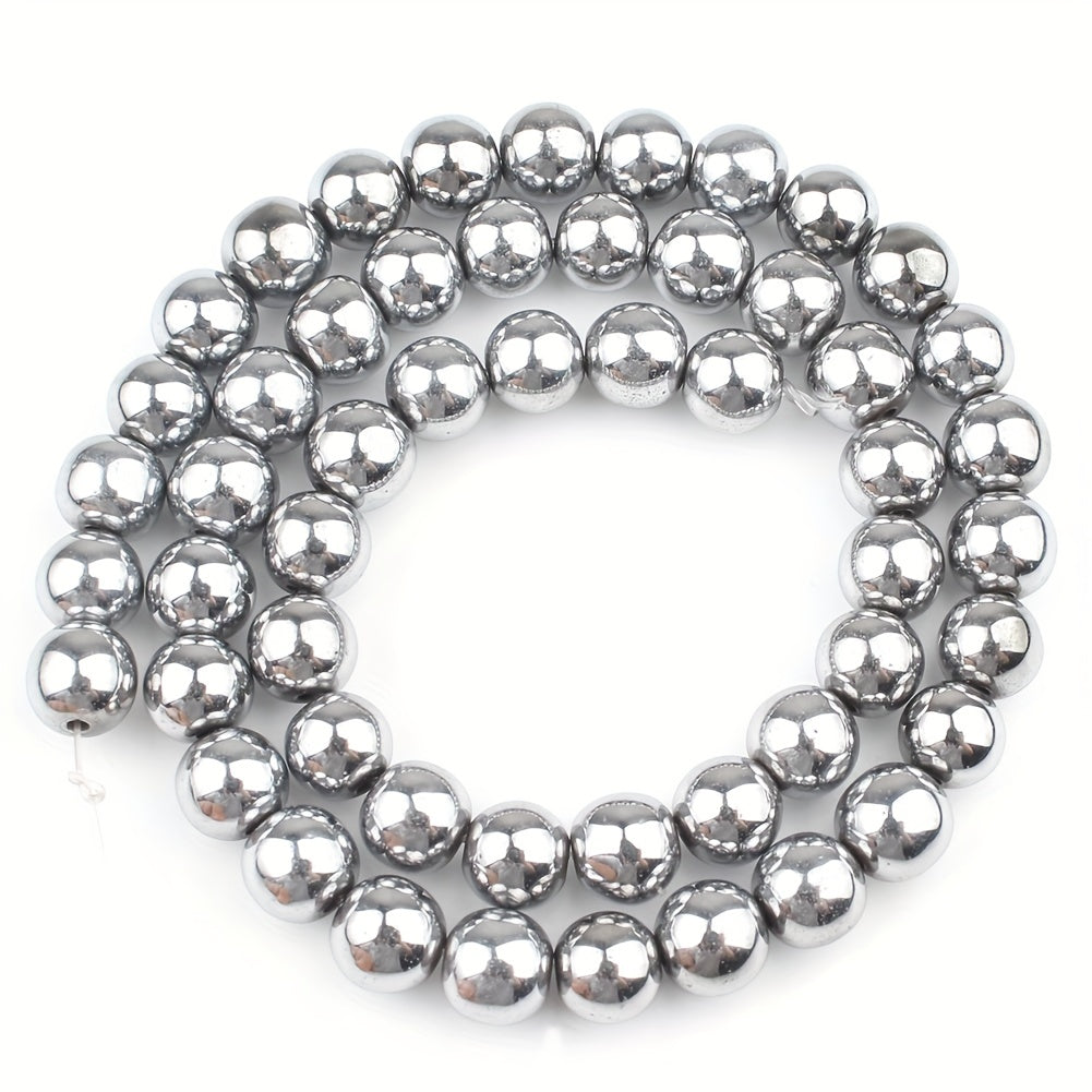 38 Silver Hematite Stone Round Loose Beads DIY Jewelry Making