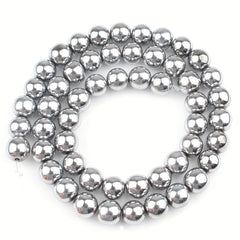 38 Silver Hematite Stone Round Loose Beads DIY Jewelry Making