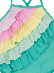 Girl's Rainbow Onesie Swimsuit Ruffle Tankini Bathing Suit