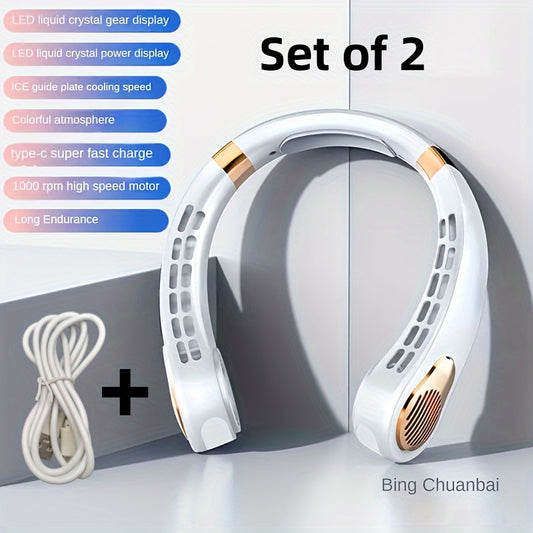 Portable Neck Fan Set Of 2 Leafless Fast Charging 5 Wind Speeds