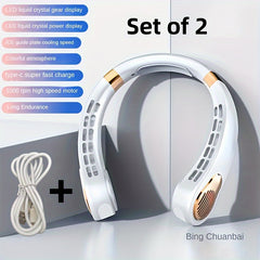 Portable Neck Fan Set Of 2 Leafless Fast Charging 5 Wind Speeds