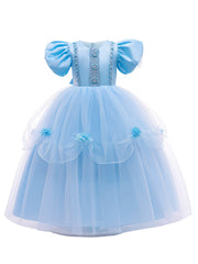 Girl's Fairy Tale Character Cosplay Costume Embroidered Puff Sleeve Mesh Dress