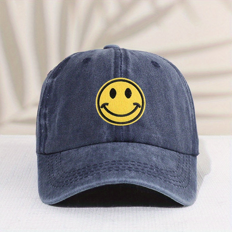 Kids Distressed Happy Face Patch Baseball Cap Sunshade