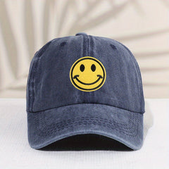 Kids Distressed Happy Face Patch Baseball Cap Sunshade