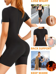 Short Sleeve Zipper Body Shaper Tummy Control Butt Lifting Open Bust Romper