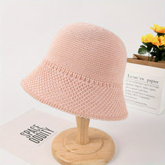 Solid Cloche Hat Hollow Crochet Sun Hat Bucket Hat For Spring & Summer