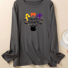 Funny Witch Print Long Sleeve Pajama Top