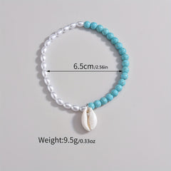 Shell Shape Pendant Beaded Anklet With Faux Pearls Beads