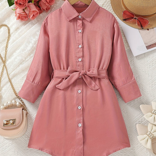 Girls' Casual Button Down Tunic Shirt Dress For Summer Outfit