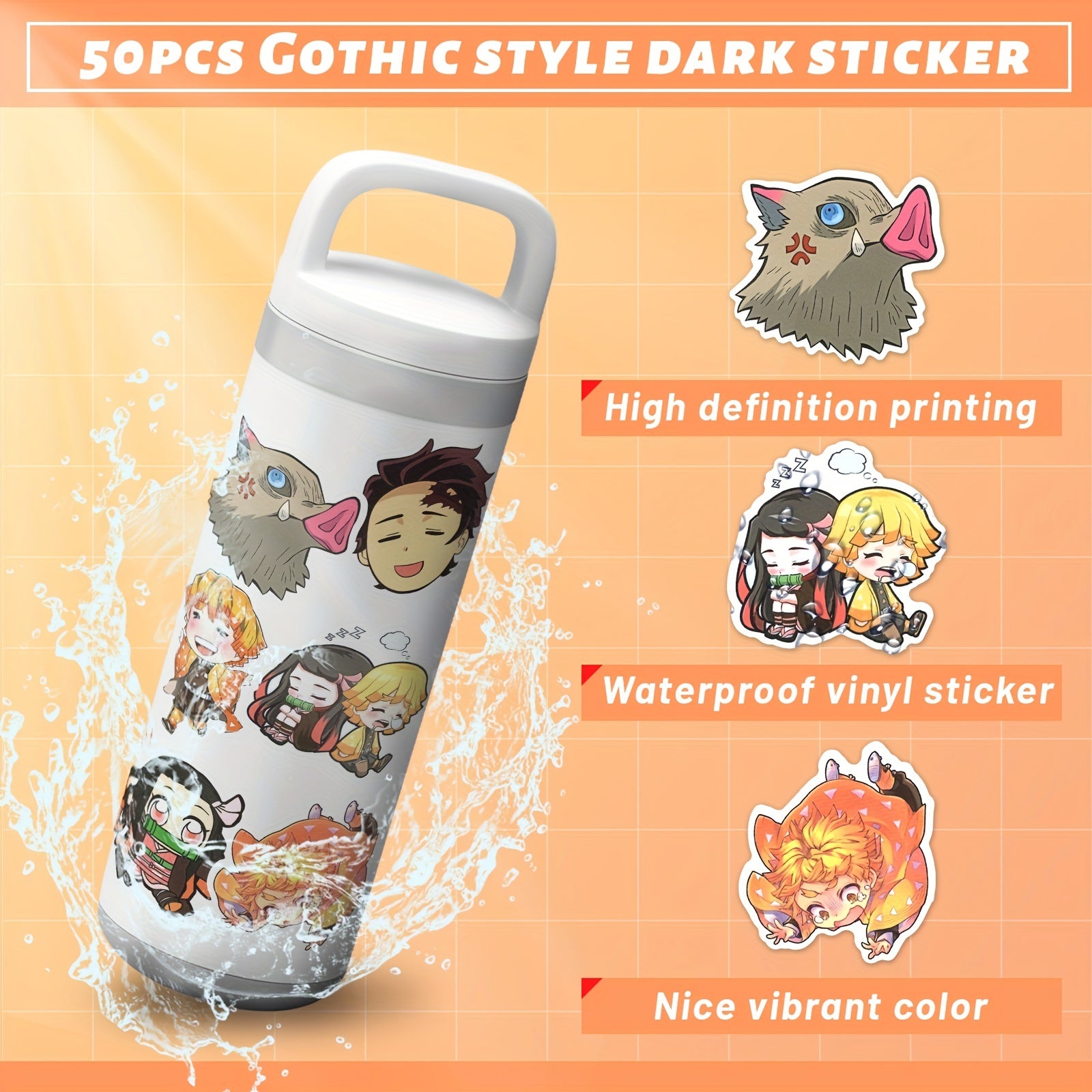 50pcs Anime Stickers Waterproof for Water Bottles Laptop