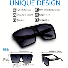 Square Frame Sunglasses Gradient Lens UV Block Oversized Flat Top Glasses