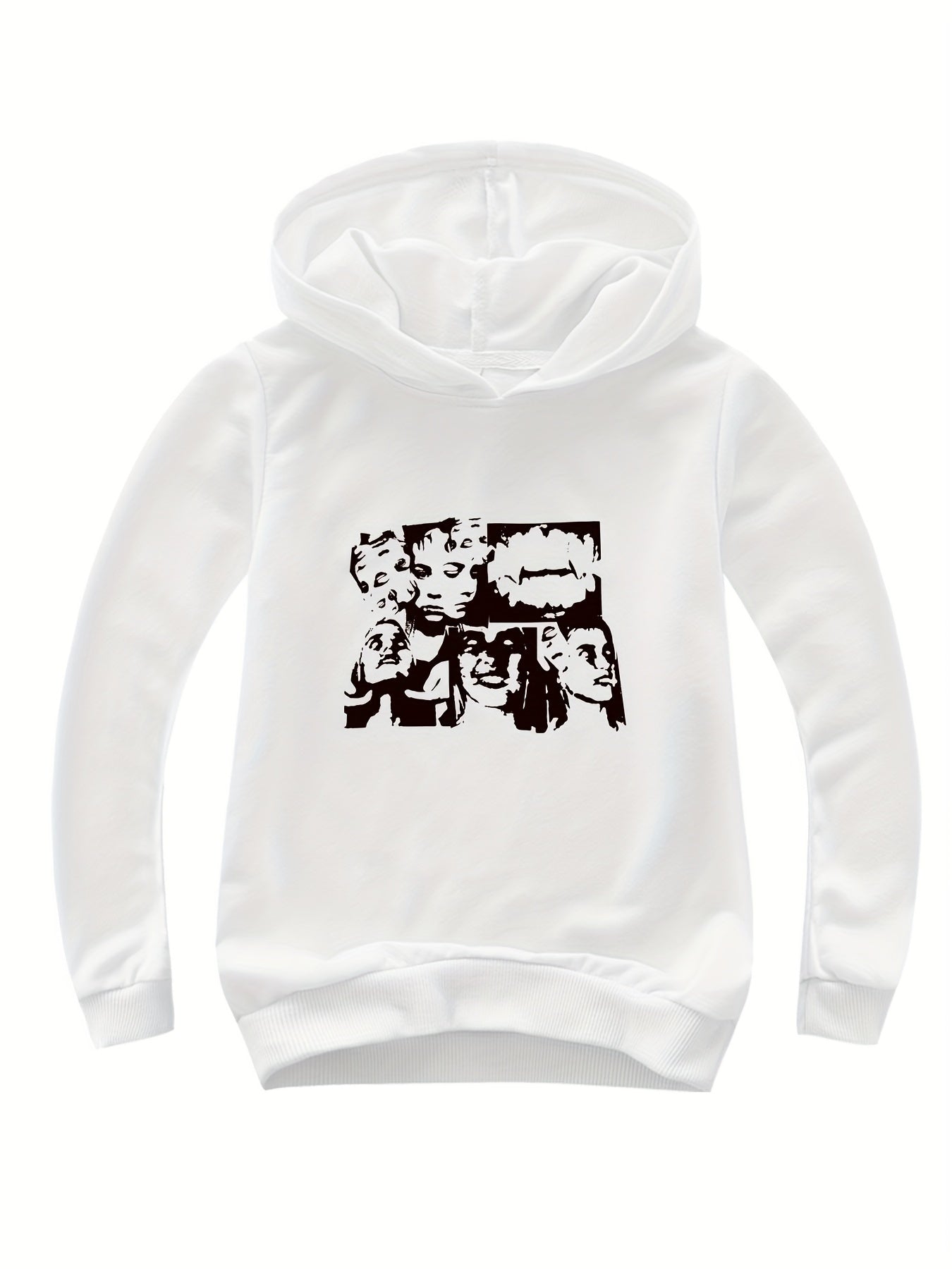 Portrait Print Girls Pullover Hooded Sweatshirt for Autumn Winter