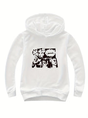 Portrait Print Girls Pullover Hooded Sweatshirt for Autumn Winter