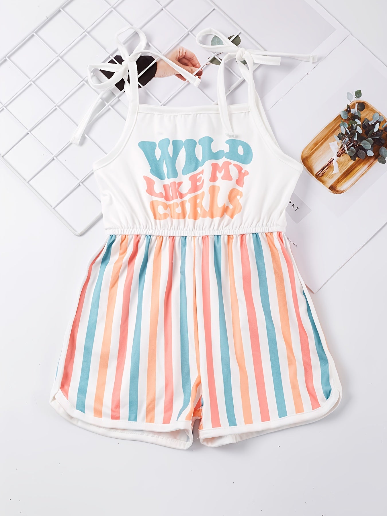 Toddler Girls WILD LIKE MY CURLS Stripe Cami Rompers