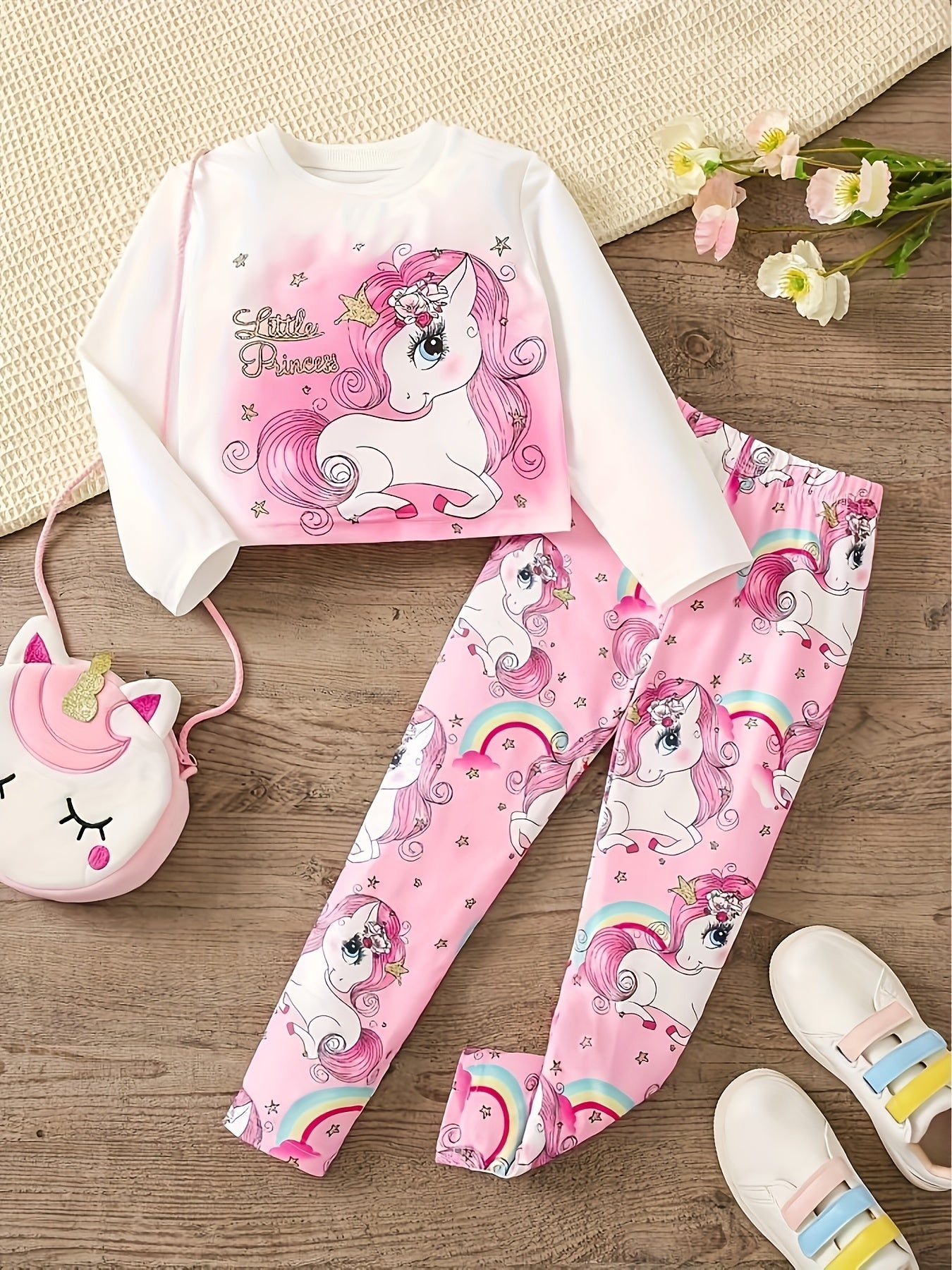 Girls Unicorn 2pcs Long Sleeve Set for Spring Fall
