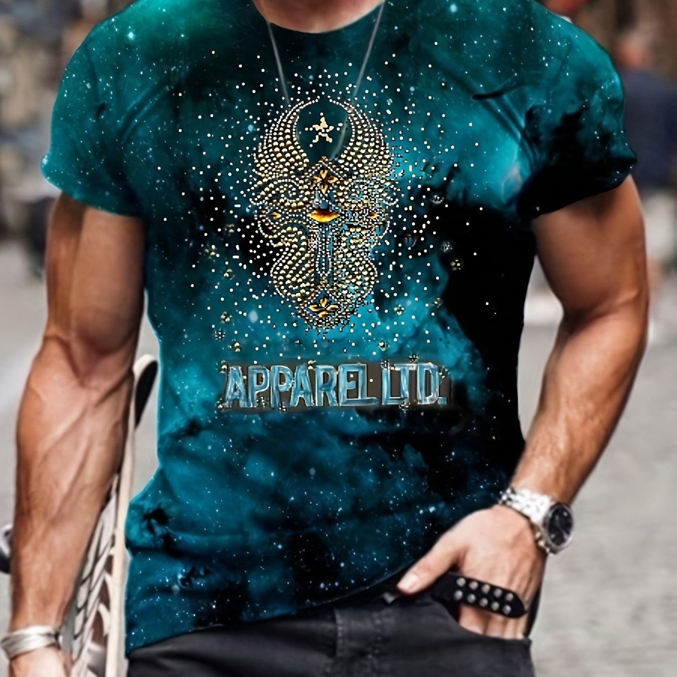 Men's Allover Print Sports T-shirt for Summer
