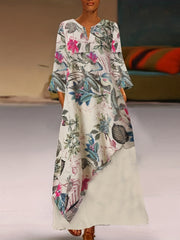 Colorblock Tropical Print Maxi Dress