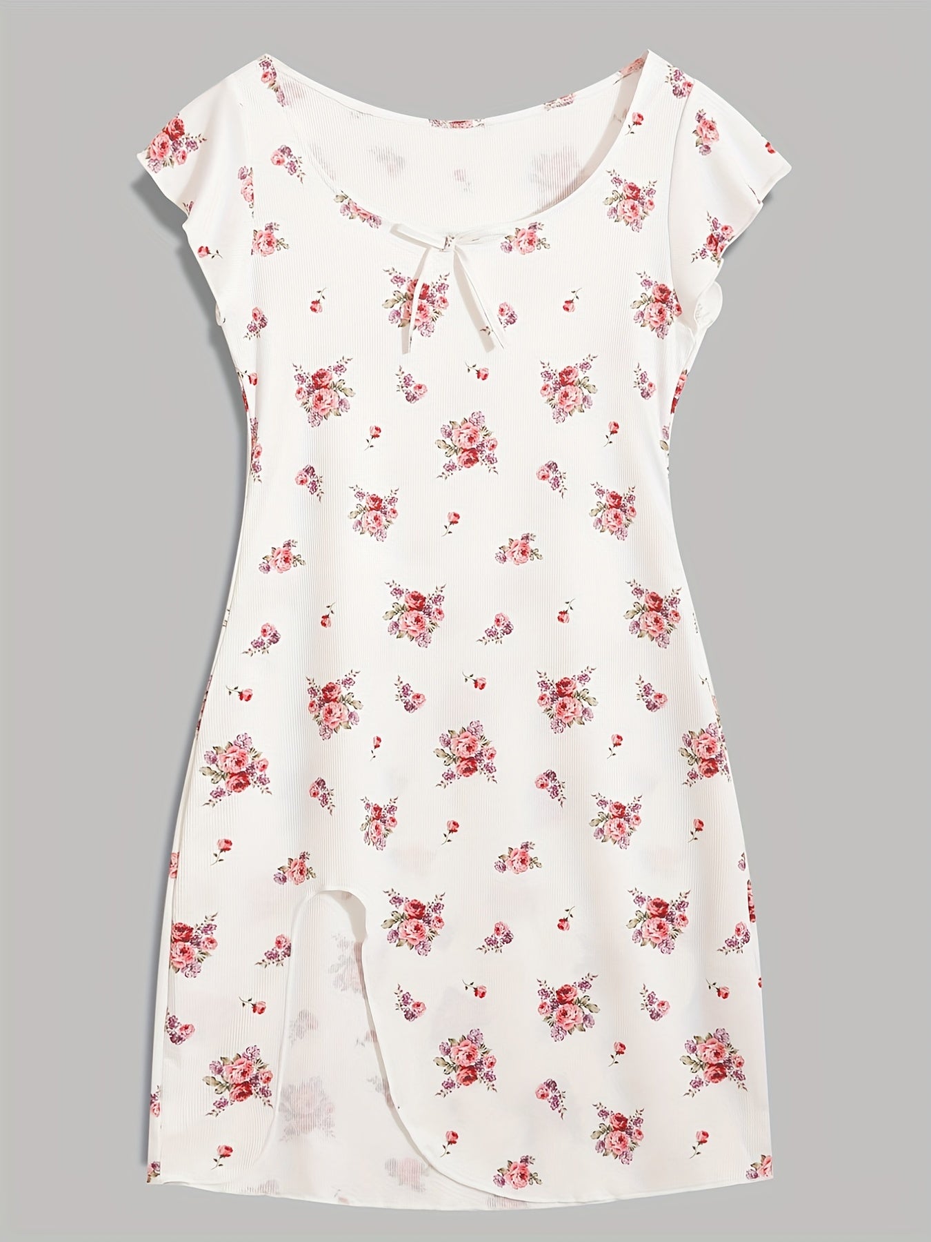 Floral Print NightDress Soft & Comfy Crew Neck Pajama Dress
