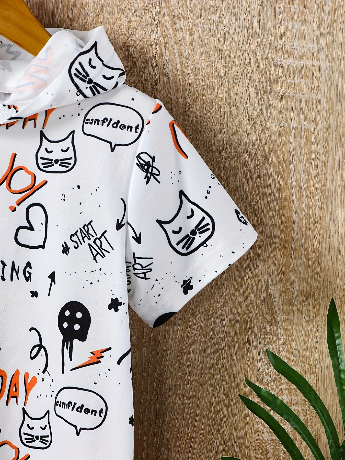 Graffiti Pattern Hooded T shirt Boys Girls Summer Clothes