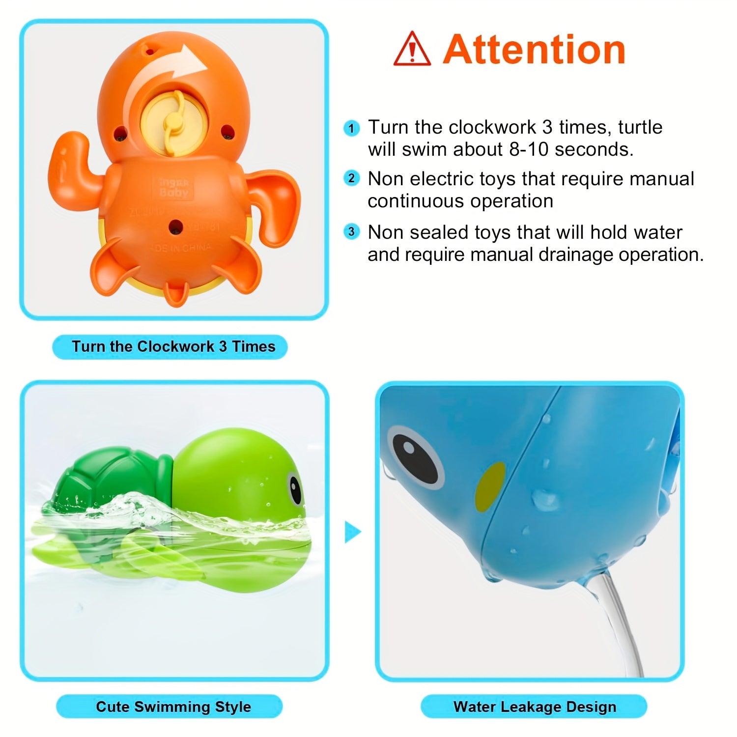 3pcs Swimming Turtles Bath Toys for Toddlers 1-4 Years Green Pink Non Toxic