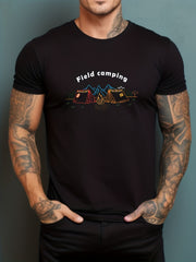 Men's Printed Leisure Sports T-shirt Casual Round Neck Tee Shirt