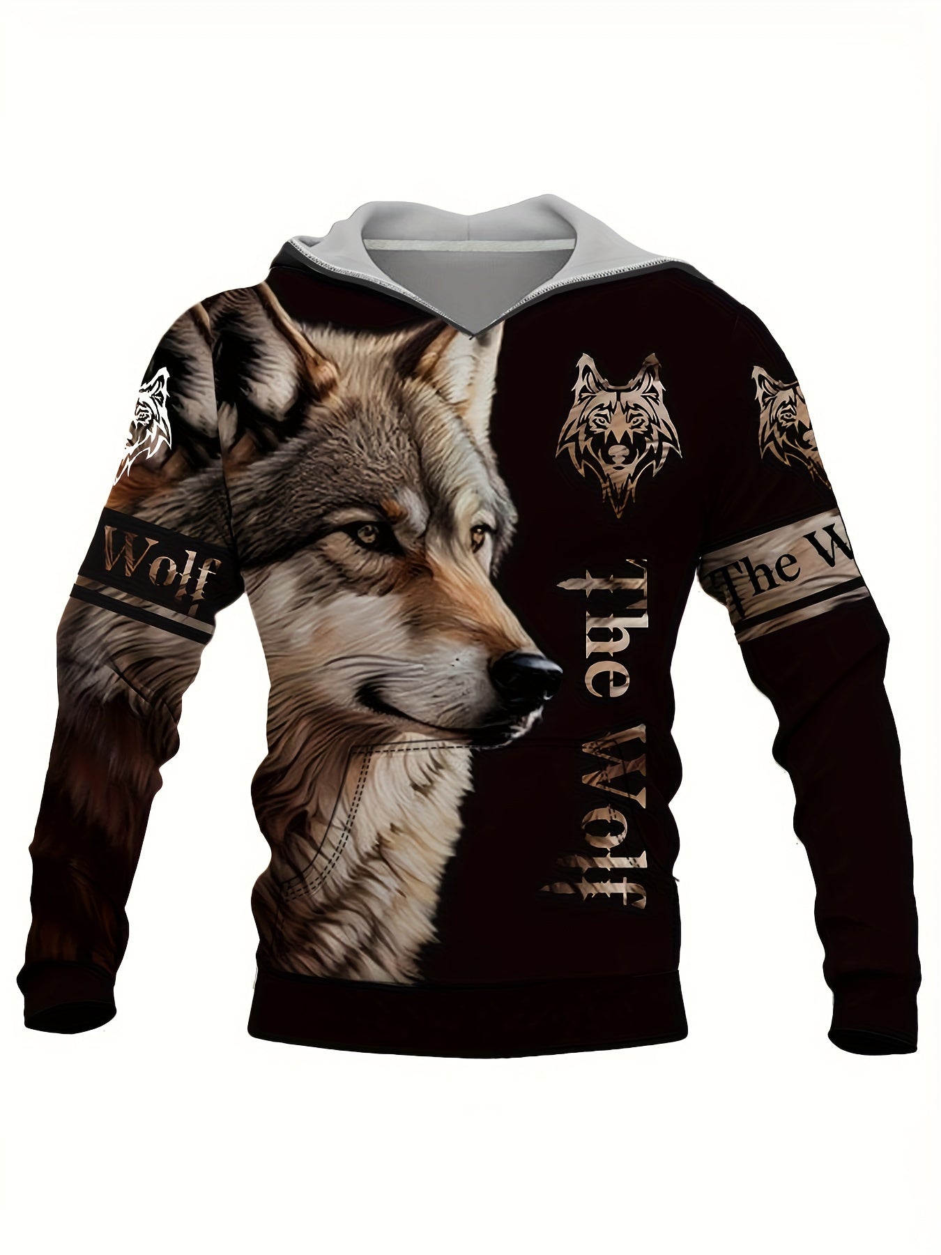 Wolf Print Hoodie Graphic Sweatshirt Mens Hooded Pullover