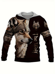 Wolf Print Hoodie Graphic Sweatshirt Mens Hooded Pullover