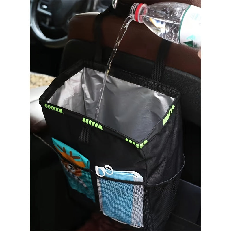 Car Trash Bag With Mesh Pockets Waterproof Storage Bag