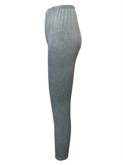 Striped Print Leggings Casual Long Length Versatile Leggings