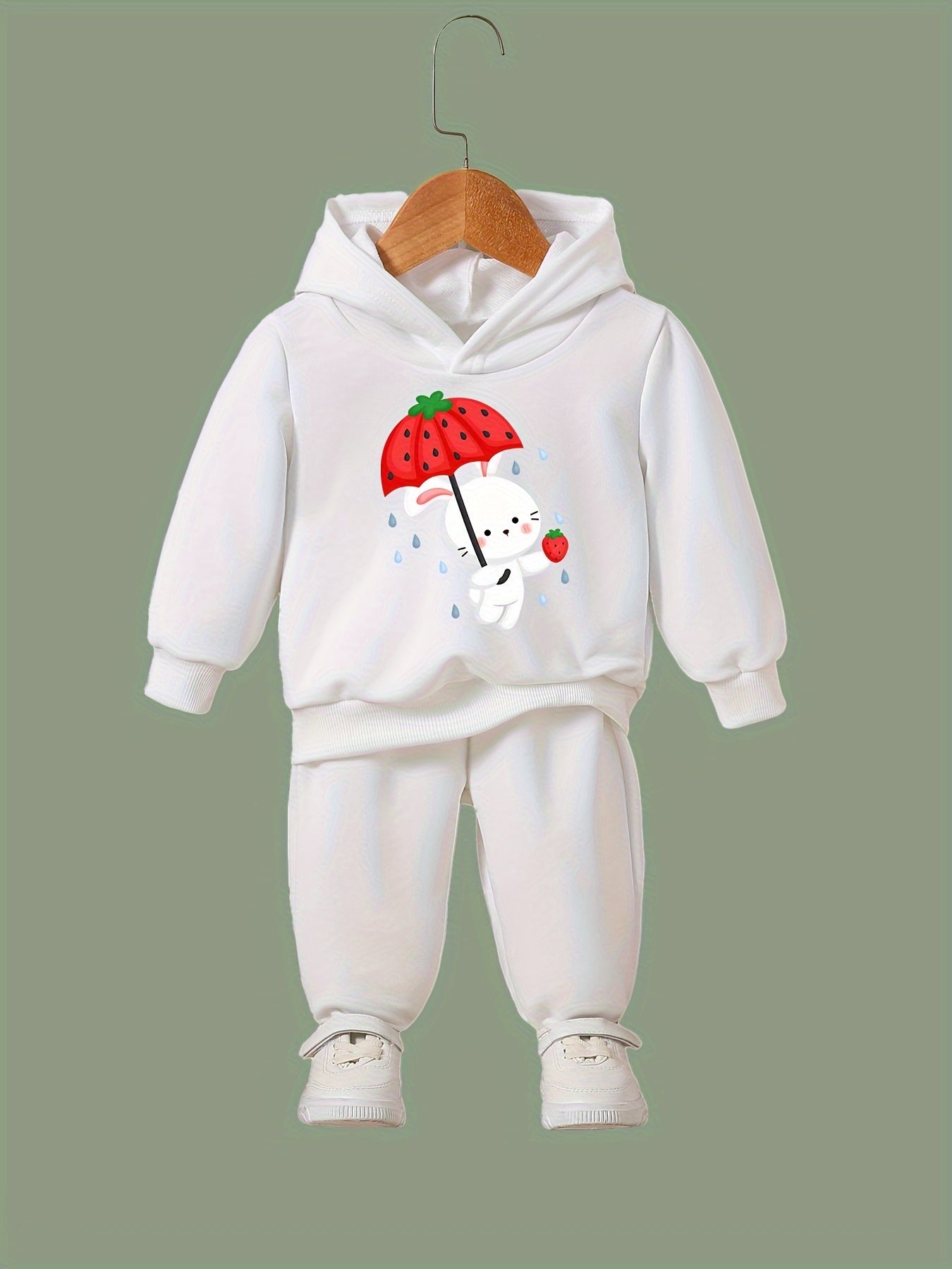 Girls Rabbit Pattern Hooded Sweatshirt and Sweatpants Set