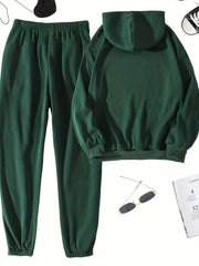 Hoodie & Joggers Set Solid Long Sleeve Drawstring