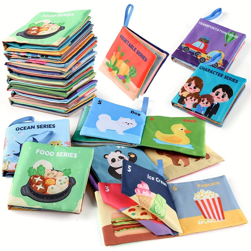 Set of 8 Cloth Books for Babies: Wild Animals, Ocean Animals, Fruits, Transporta