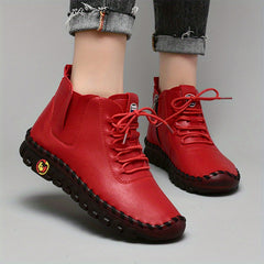 Women's High Top Lace-Up Sneakers Side Zipper Casual Walking Shoes