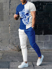 Skull And Roses Mens 2 Piece Outfit Block T-shirt And Sweatpants Set